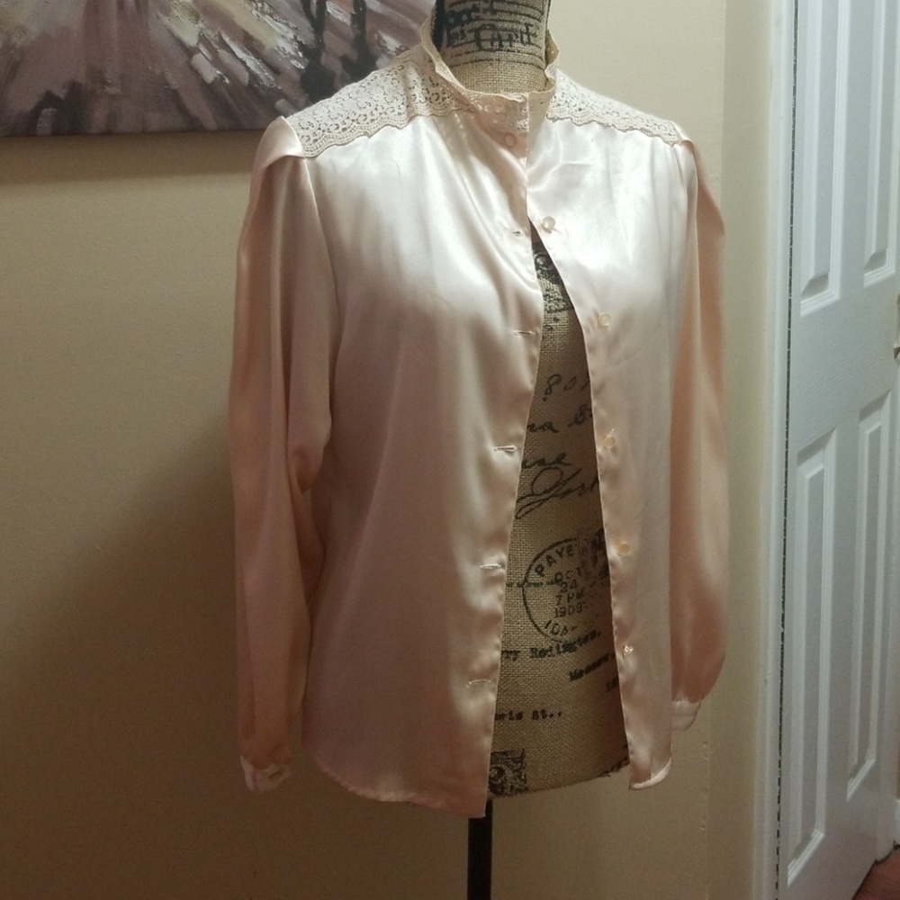 Vintage Silk Peach Colored Blouse - Picture 1 of 6